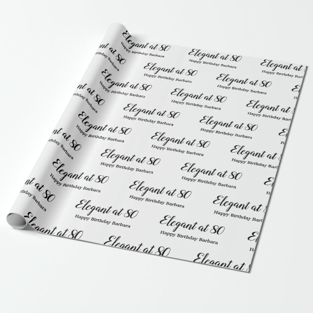 80th Birthday Elegant at 80 Personalise Wrapping Paper (Unrolled)