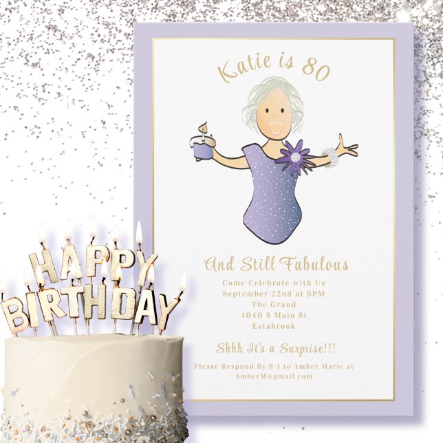 80th Birthday Elegant Blue Gold Fabulous 80  Invitation (Creator Uploaded)