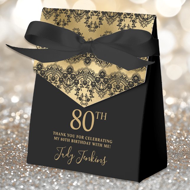 80th Birthday Elegant Gold Black Lace Thank You Favour Box (Creator Uploaded)
