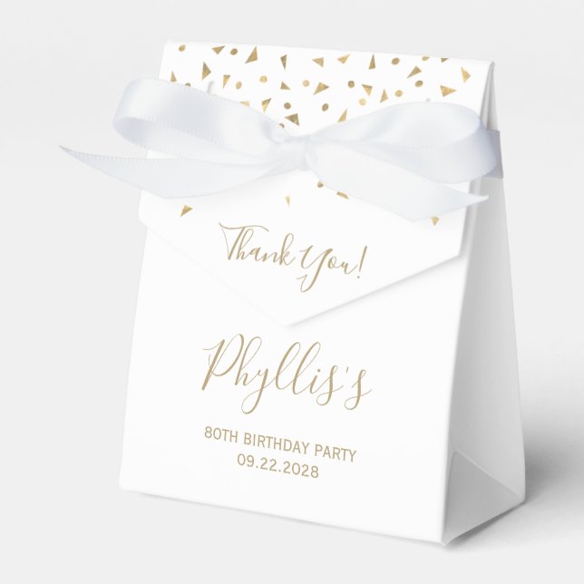 80th Birthday Elegant Gold Confetti White Favour Box (Front Side)