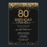80th Birthday Elegant Gold Glitter Invitation<br><div class="desc">Elegant Faux gold glitter with shimmering confetti highlights on the top and bottom border. All text is adjustable and easy to change for your own party needs. Great elegant 80th birthday template design.</div>
