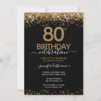 80th Birthday Elegant Gold Glitter Invitation