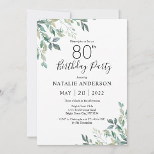80th Birthday Elegant Green Eucalyptus Greenery Invitation