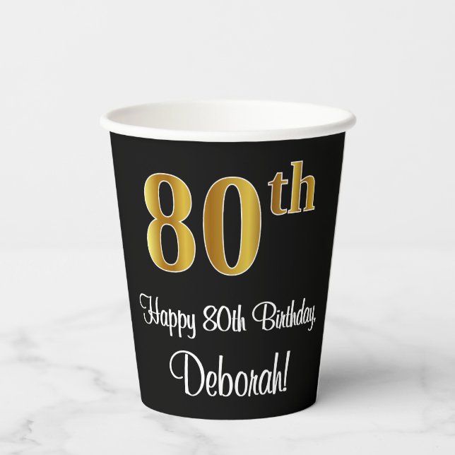 80th Birthday - Elegant Luxurious Faux Gold Look # Paper Cups (Back)