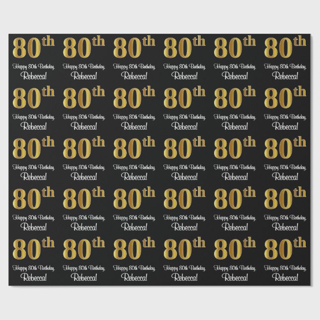 80th Birthday: Elegant Luxurious Faux Gold Look # Wrapping Paper (Flat)