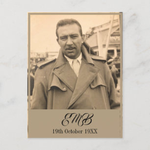 80th Birthday Elegant Male Monogram Photo Invitation Postcard