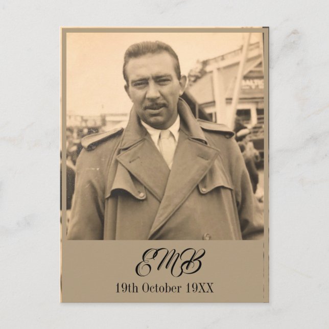 80th Birthday Elegant Male Monogram Photo Invitation Postcard (Front)