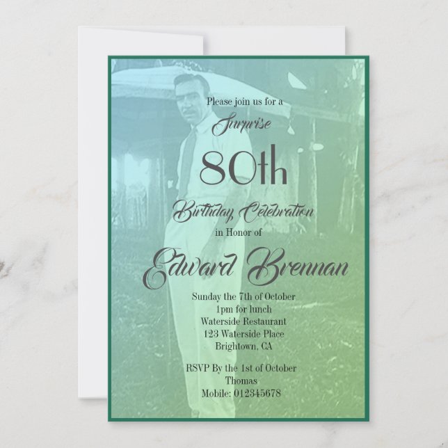 80th Birthday Elegant Monogram Green Photo  Invita Invitation (Front)