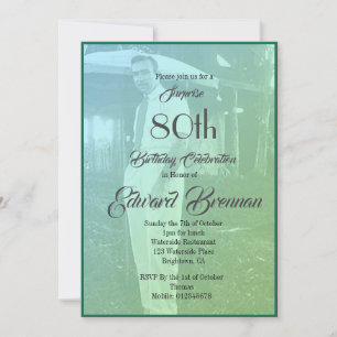 80th Birthday Elegant Monogram Green Photo  Invita Invitation