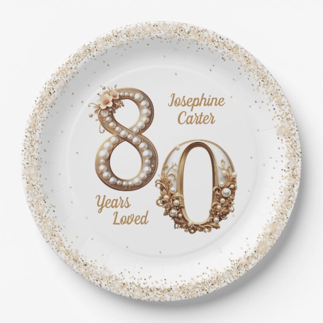 80th Birthday Elegant Party Paper Plate (Front)
