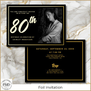 80th Birthday Elegant Photo Black Gold