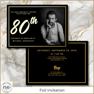 80th Birthday Elegant Photo Black Gold