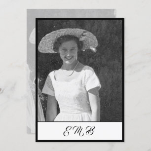 80th  Birthday Elegant Photo Black White  Monogram Invitation