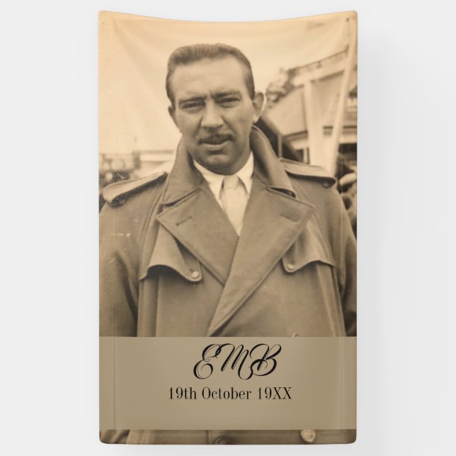 80th Birthday Elegant Photo Monogram Male Banner (Vertical)