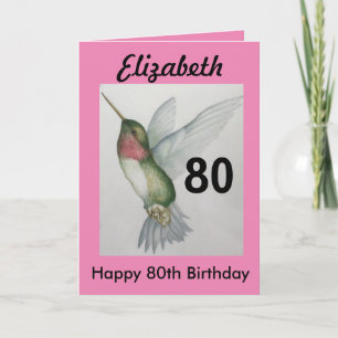 80th Birthday Elegant Pink Hummingbird Watercolor Card