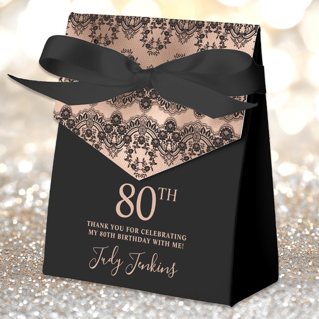80th Birthday Elegant Rose Gold Black Lace Favour Box (Creator Uploaded)