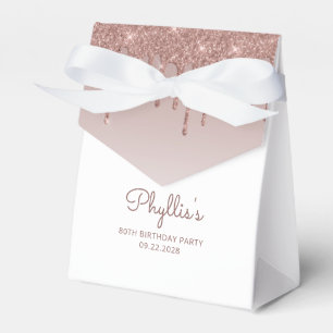 80th Birthday Elegant Rose Gold Glitter Drip Favour Box