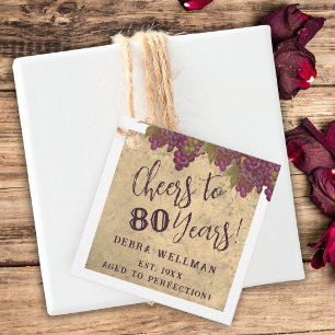 80th Birthday Elegant Rustic Wine Themed Thank You Favour Tags