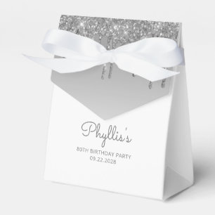 80th Birthday Elegant Silver Glitter Drip Script Favour Box