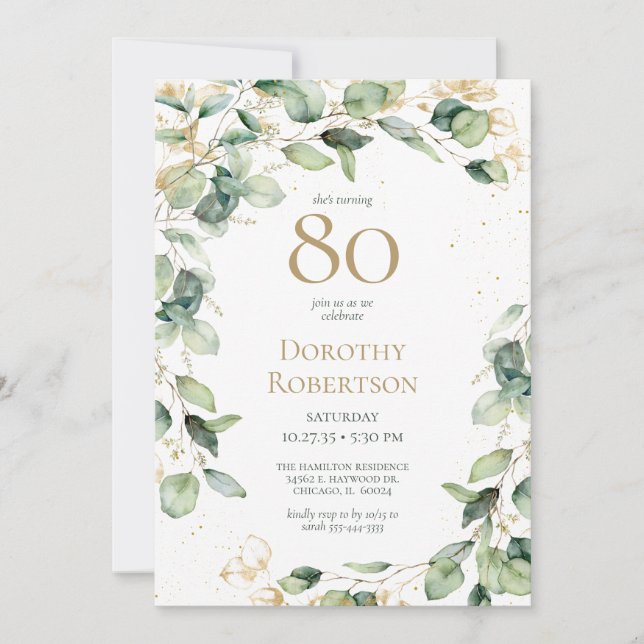 80th Birthday Eucalyptus  Invitation (Front)