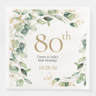 80th Birthday Eucalyptus Paper Napkin