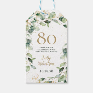 80th Birthday Eucalyptus Thank You Gift Tags