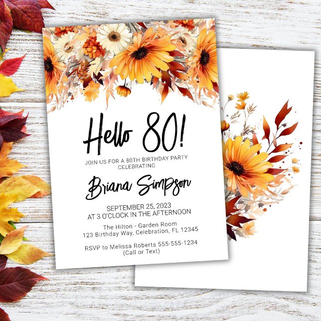 80th Birthday Fall Floral  Invitation (Creator Uploaded)