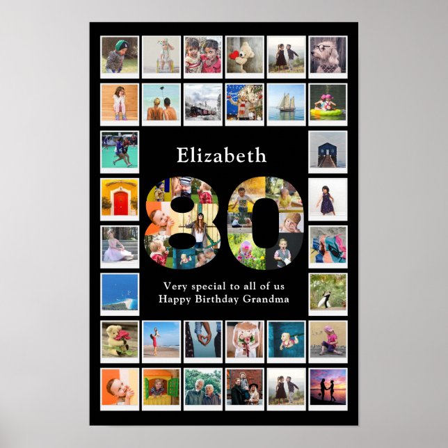 80th Birthday Family Photo Template Keepsake Poster (Front)