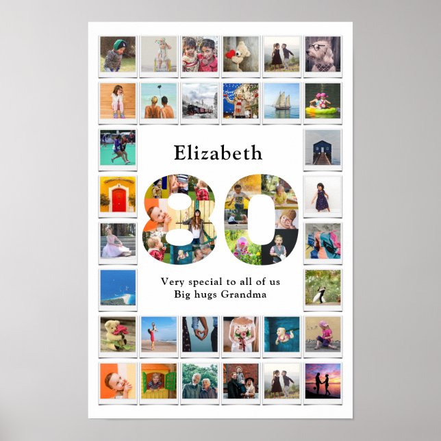 80th Birthday Family Photo Template Keepsake Poster (Front)