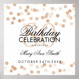 80th Birthday Faux Copper Foil Glitter Lights Poster