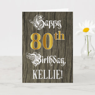 80th Birthday: Faux Gold Look + Faux Wood Pattern Card