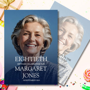 80th Birthday Female Photo Simple Elegant Invitation