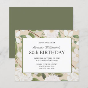 80th Birthday Feminine White Flowers Ivory