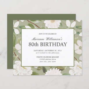 80th Birthday Feminine White Flowers sage
