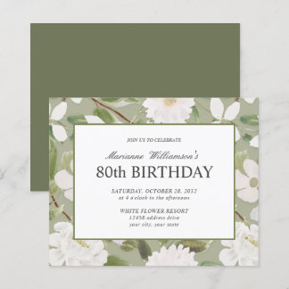 80th Birthday Feminine White Flowers sage 