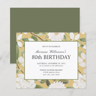80th Birthday Feminine White Flowers Yellow