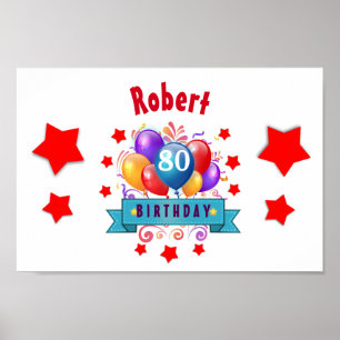80th Birthday Festive Colorful Balloons C01HZ Poster