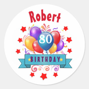 80th Birthday Festive Colourful Balloons C01HZ Classic Round Sticker