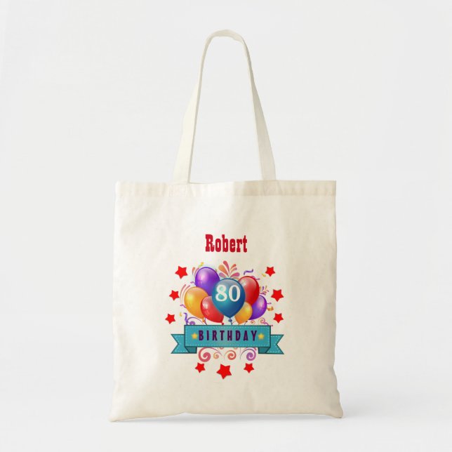 80th Birthday Festive Colourful Balloons C01HZ Tote Bag (Front)