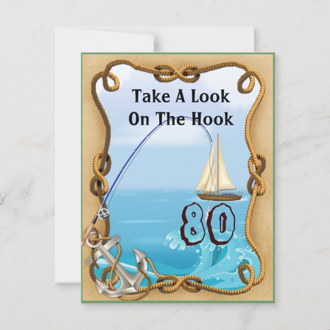 80th Birthday Fishing Invitations for MEN (Front)