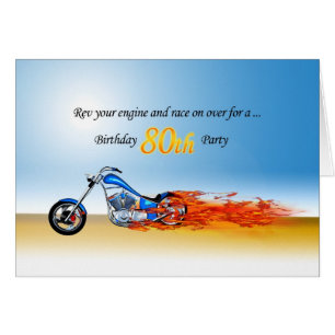 80th Birthday Flaming Motorcycle Party Invitation