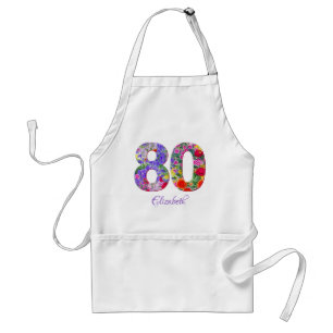 80th birthday floral colorful name adult apron