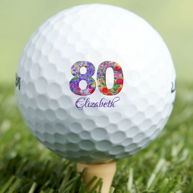 80th birthday floral colourful 80 years name  golf balls (Creator Uploaded)