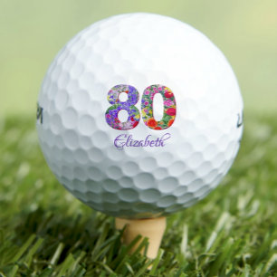 80th birthday floral colourful name golf balls