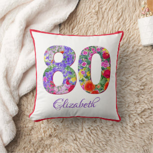 80th birthday floral colourful name throw pillow