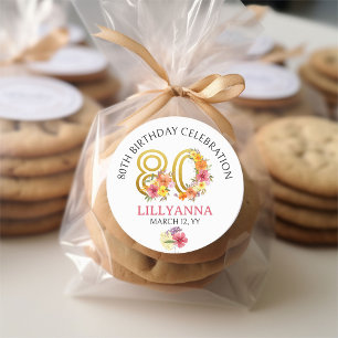 80th Birthday Floral Gold Number 80 Personalised Classic Round Sticker
