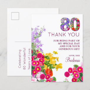 80th birthday floral modern 80 years party announcement postcard