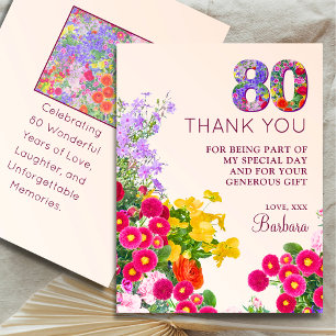 80th birthday floral modern 80 years party thank you card