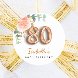 80th birthday floral rose gold eucalyptus monogram classic round sticker