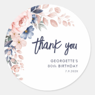 80th Birthday Floral Watercolor Classic Round Sticker